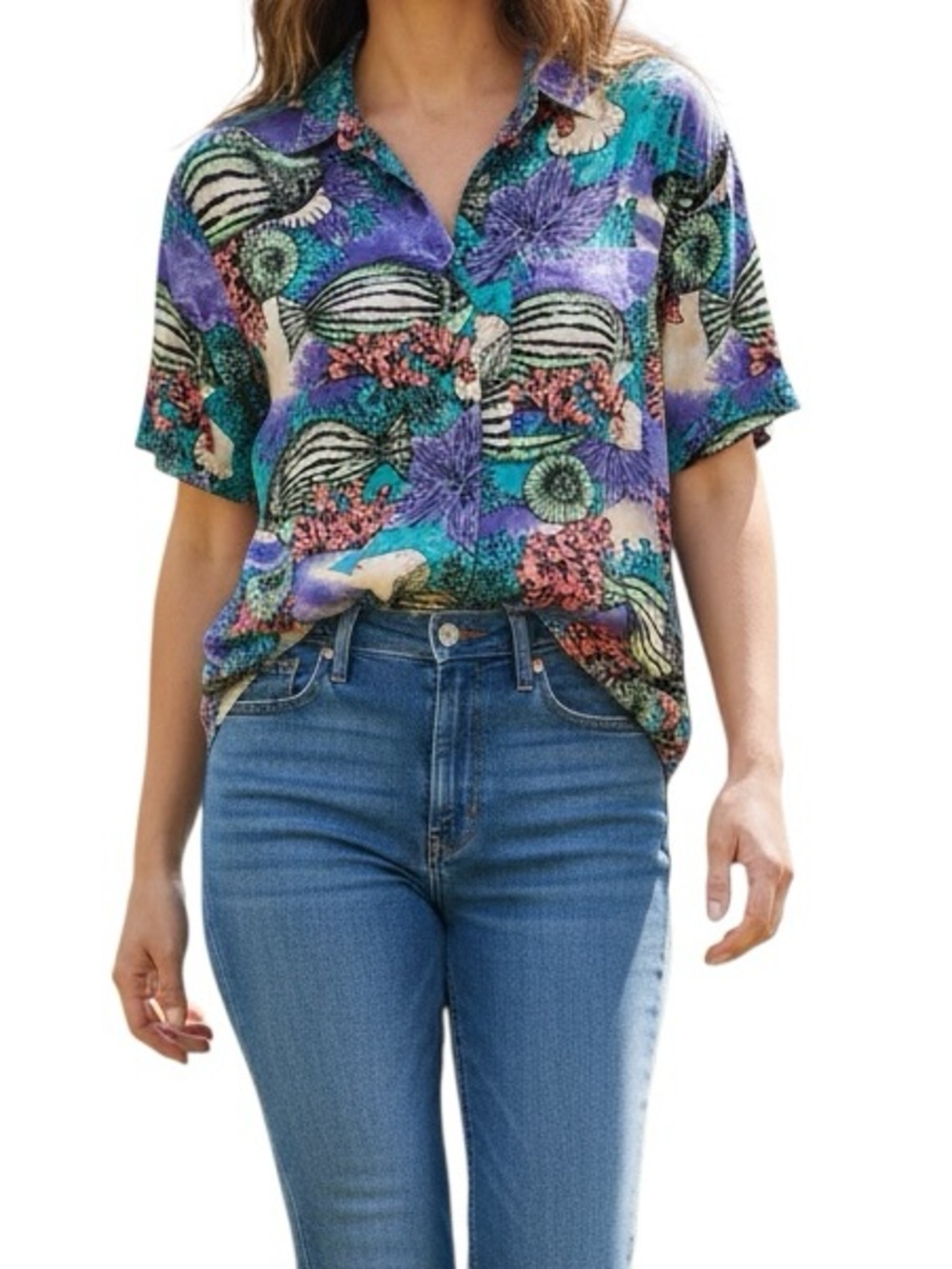 Casey & Max Vintage Ocean Theme Button Down Shirt Size M/L